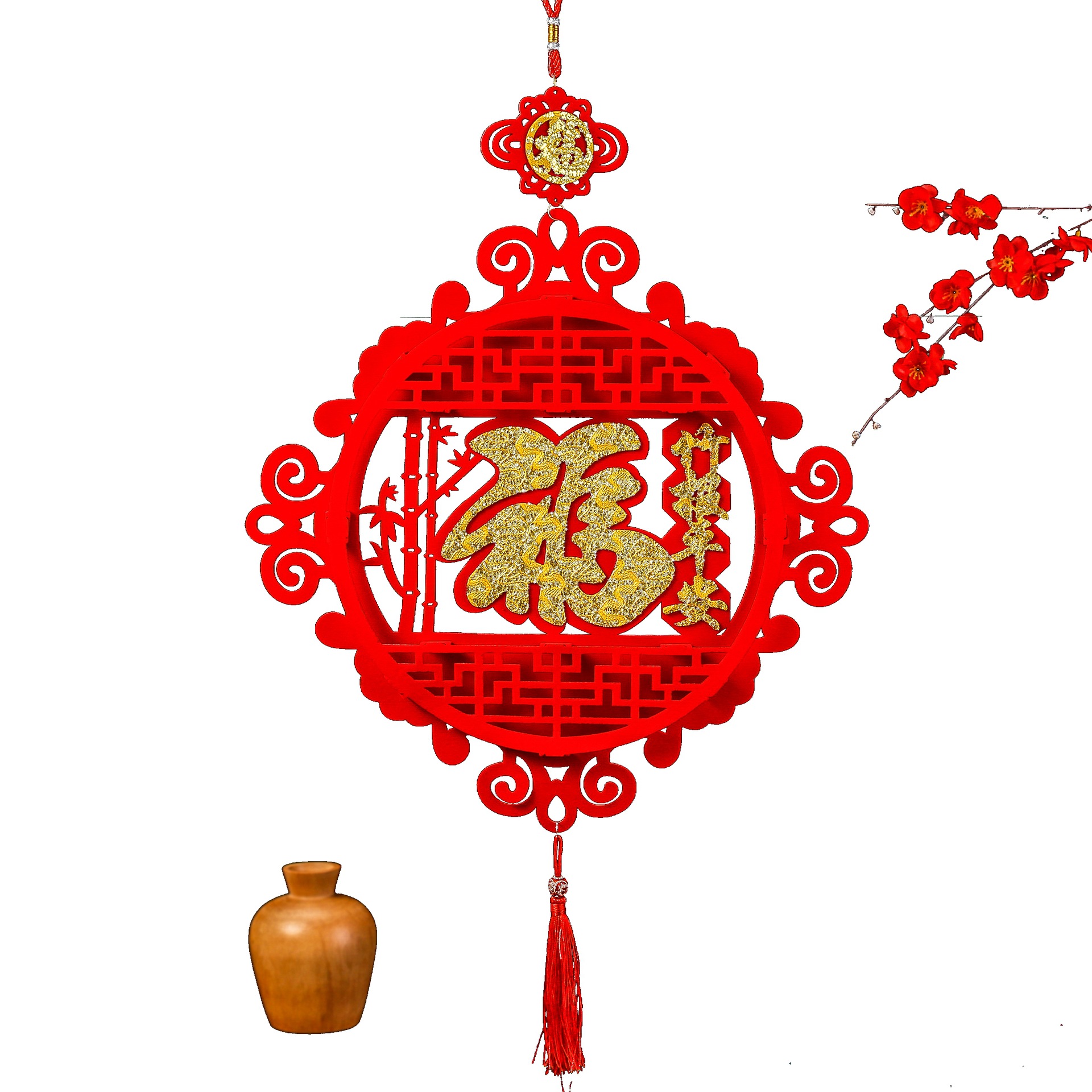 新年春节无纺布镂空挂件虎年金福流苏吊饰门挂家居酒店过年装饰品