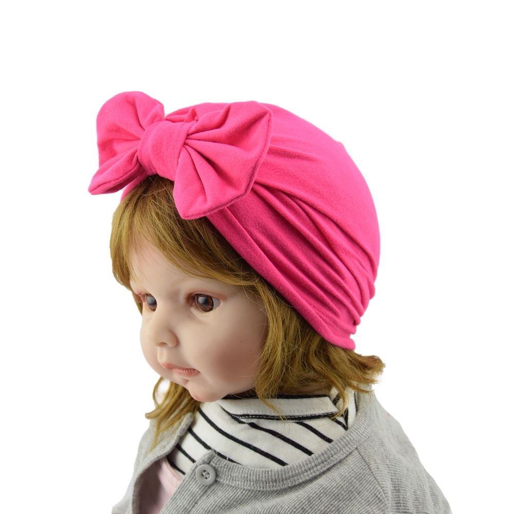 欧美婴幼儿蝴蝶结印度帽宝宝打结套头帽单色包头帽纯棉儿童帽子