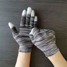13针尼龙pu条纹涂指手套黑色浸胶手指防滑劳保防护耐磨电子厂作业