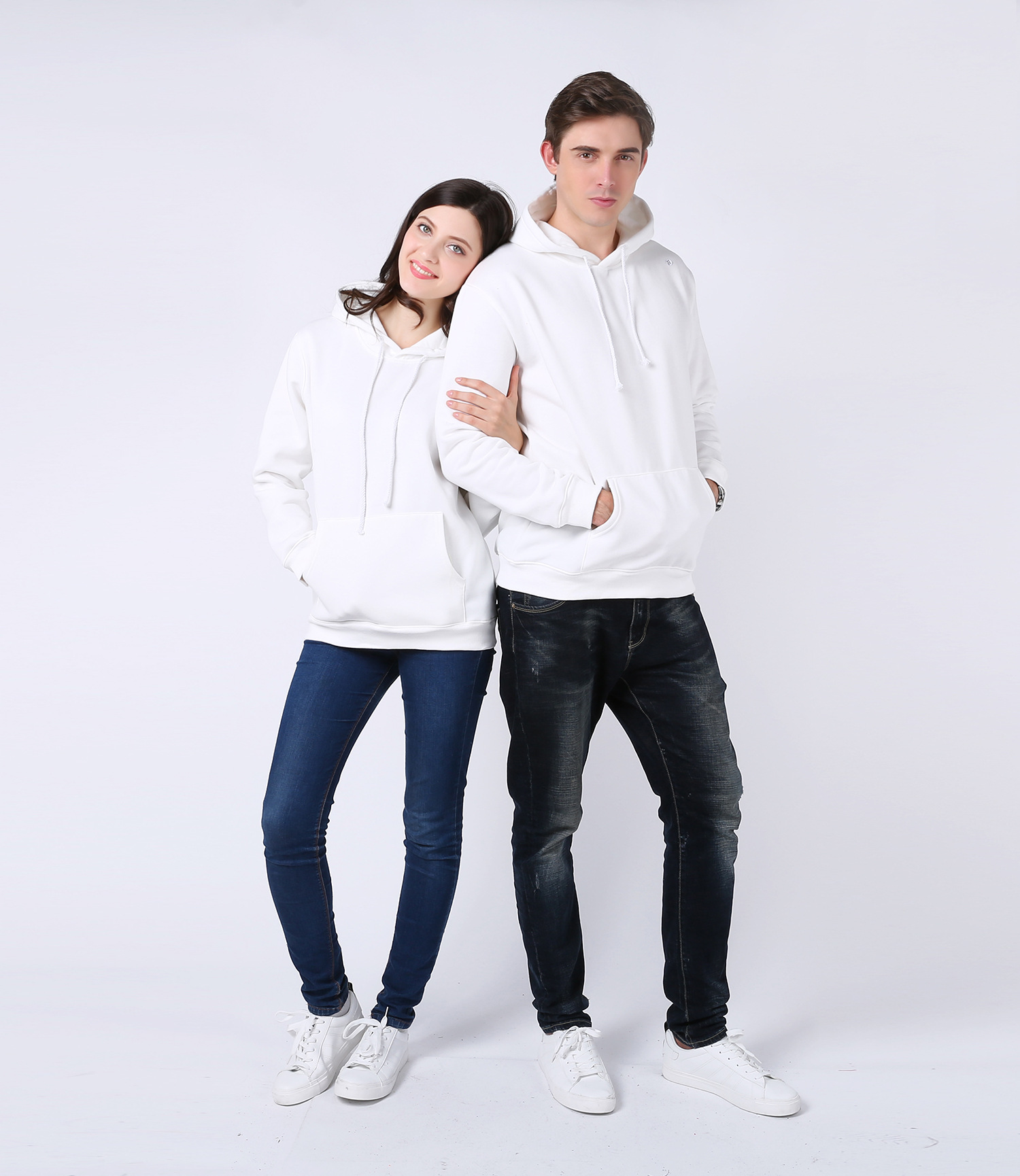 2019秋冬新款休闲韩版时尚抓绒连帽套头卫衣男女同款长袖螺纹下摆