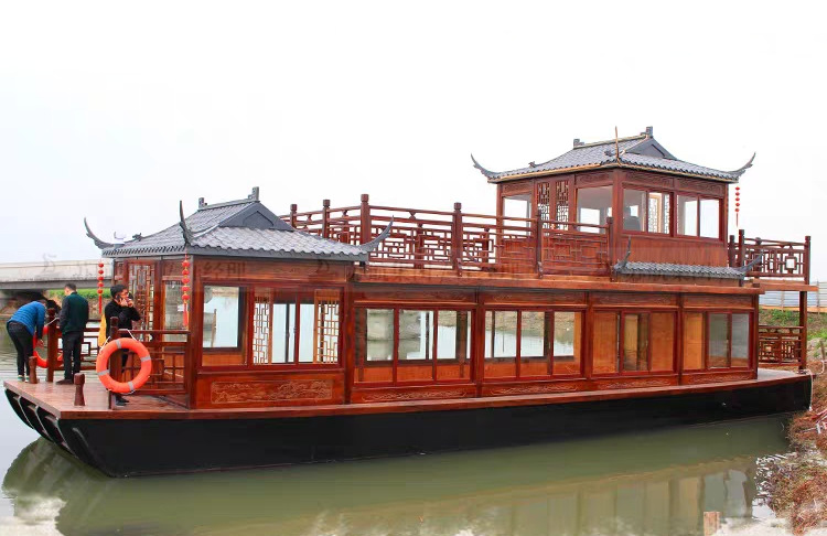苏航厂家定制景区大型徽派画舫木船 仿古电动接待餐饮画舫船 钢质