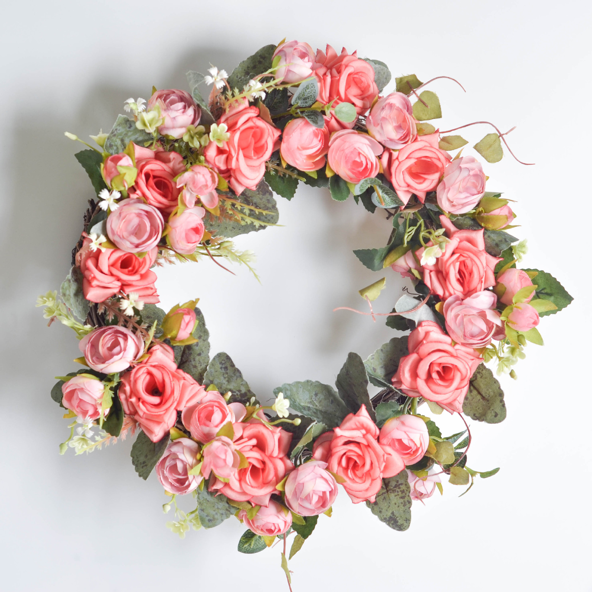 跨境 绢布玫瑰花仿真花环门饰门环婚礼装饰花绢花仿真花壁饰挂饰