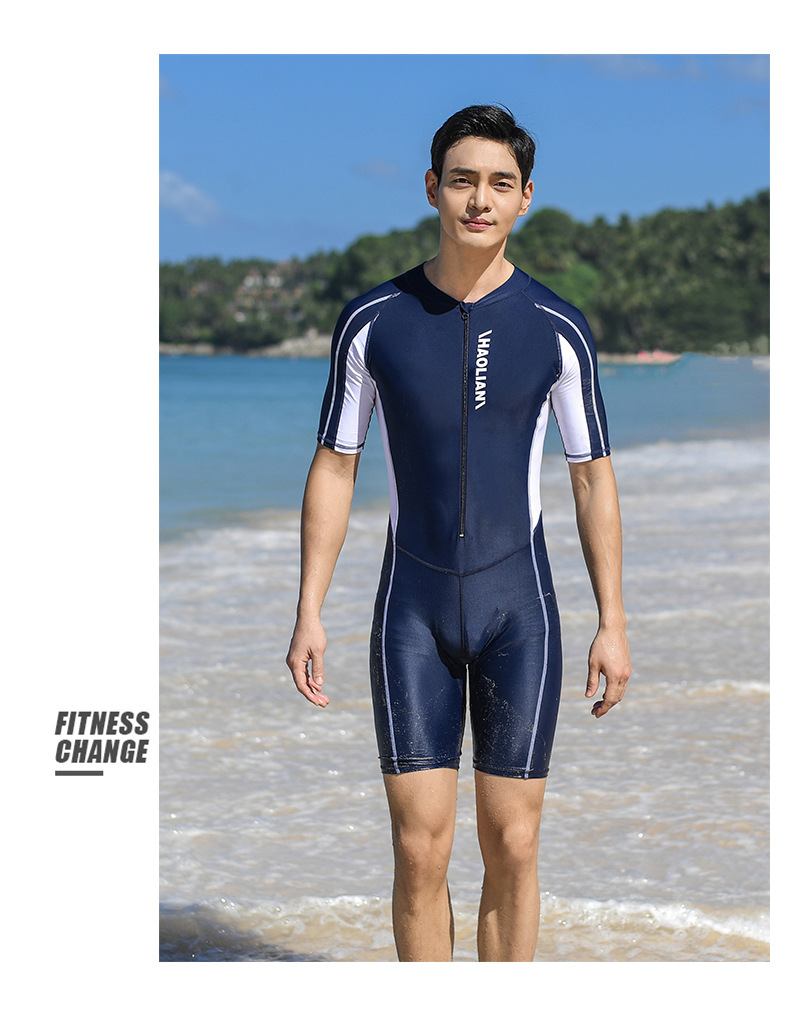 男连体泳衣短袖五分泳裤运动冲浪服防晒学生成人专业训练泳装大码