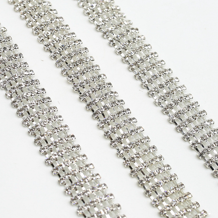 现货 国产a钻6排白色水钻爪链 烧焊多排钻链婚纱礼服diy饰品配件