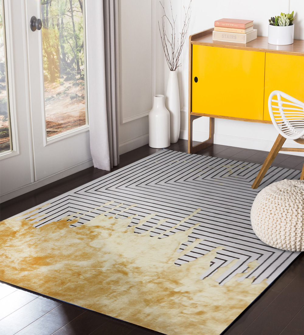 轻奢现代几何图案羊毛加丝客厅沙发卧室书房满铺床边房间阻燃地毯