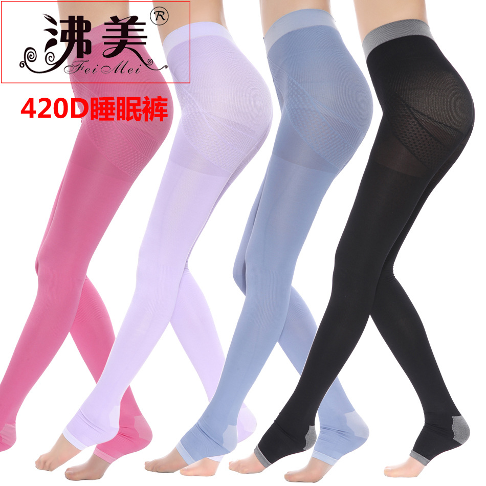 Cross-Border Japan 420d Long Sleeping Pants Socks Wholesale Compression Pants Air Conditioning Leg Shaping Socks Thigh High Sock Breathable