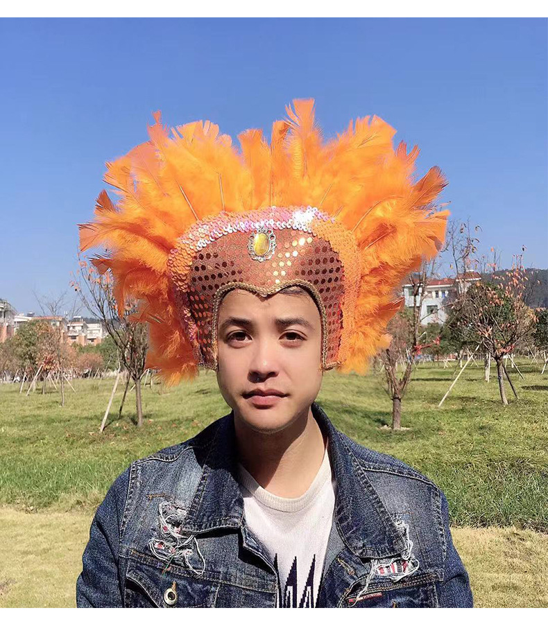 万圣节装扮野人cosplay羽毛头饰印第安头饰彩色羽毛印第安酋长帽