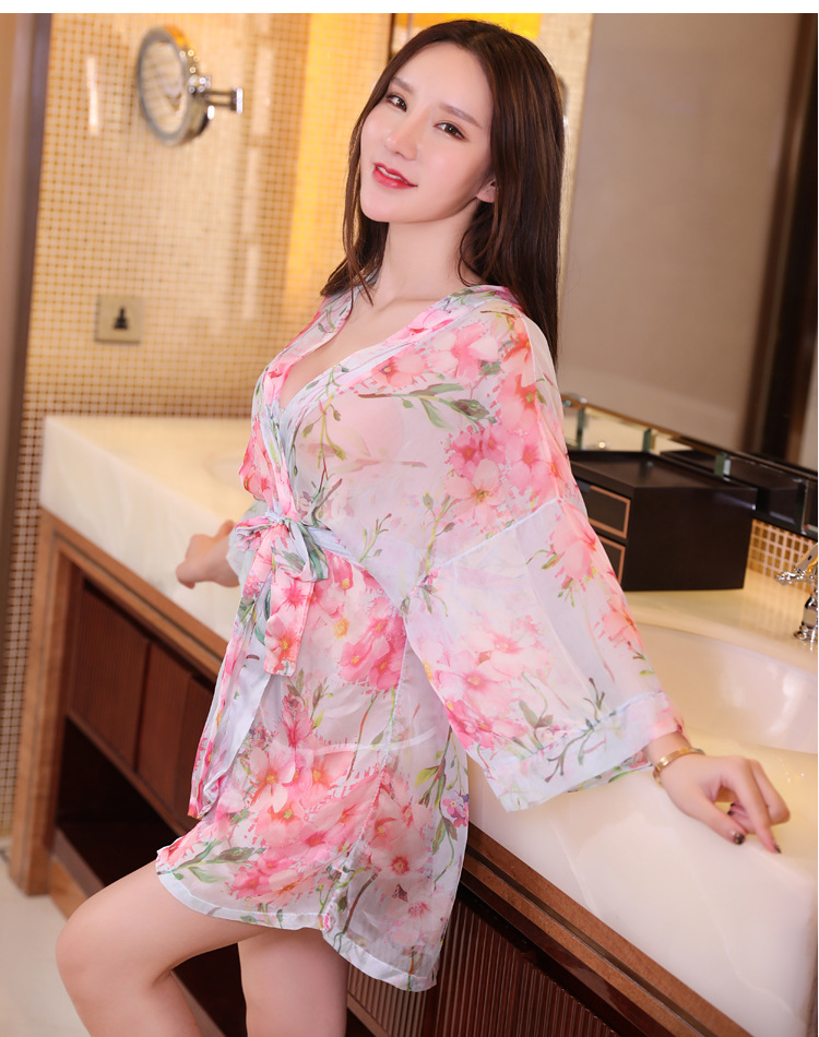 外贸情趣内衣 性感女夏透视薄纱睡衣浴袍家居服套装 一件代发批发