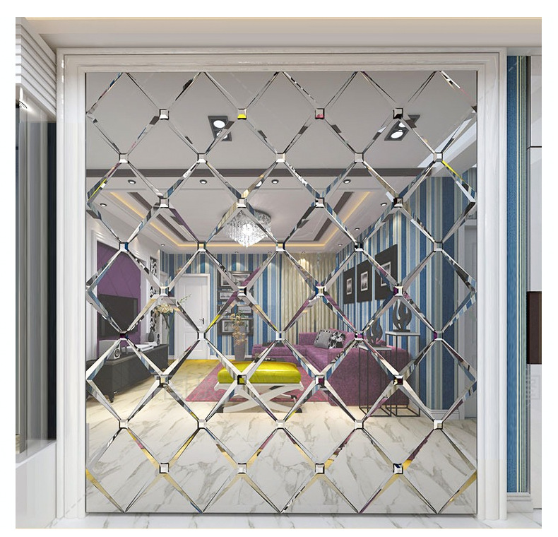 菱形镜子拼镜定制 背景墙工程装修镜子 拼镜玻璃加工定做