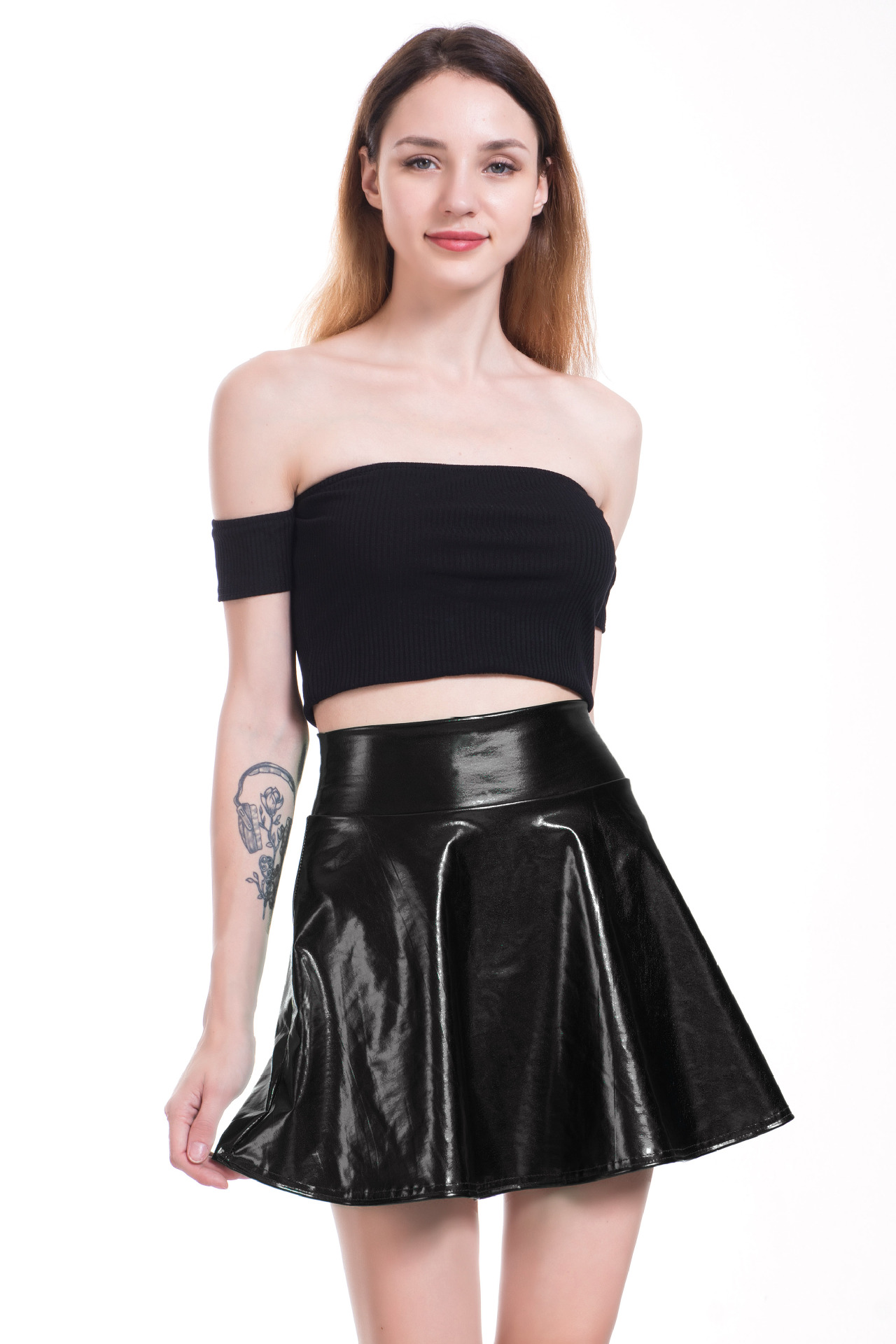 Cross-Border 2020 Popular Bright Leather Umbrella Skirt Stage Wear Colorful Shiny Pleated Women's Skirt A- line Umbrella Skirt