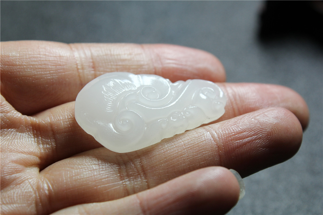 天然阿富汗白玉蝙蝠如意吊坠 diy玉石挂坠流苏玉佩半成品