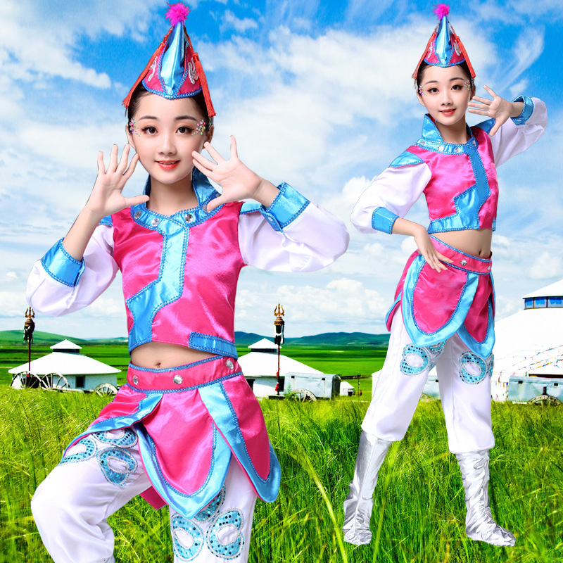 少儿演出服儿童表演服民族蒙族女童筷子舞蹈服幼儿蒙古舞服装纱裙