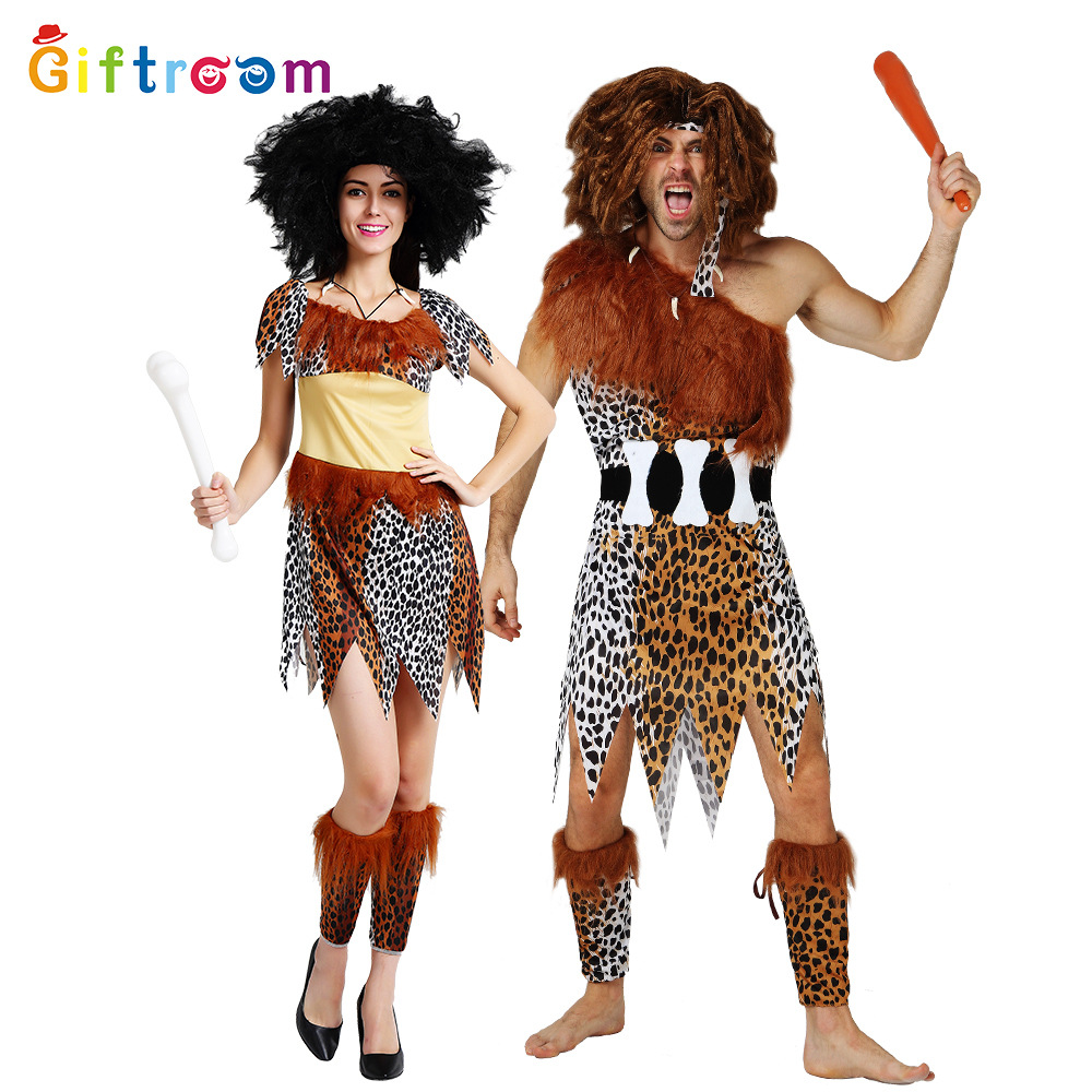 欧美外贸摩登原始人原始服装情侣骨头野人搞笑演出服装土著人服饰