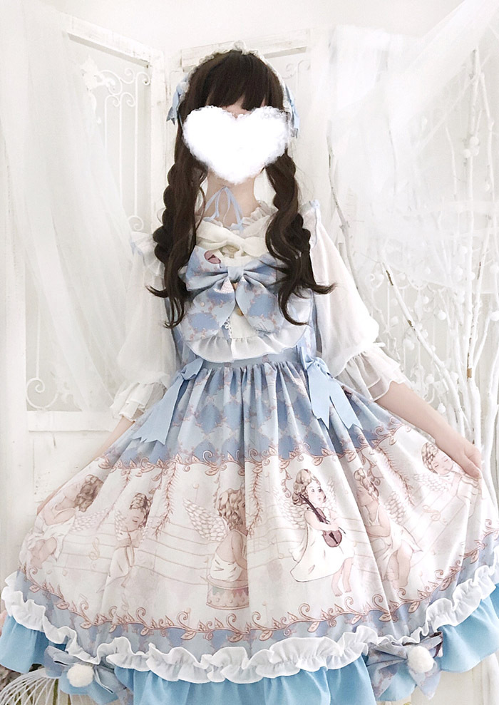 现货 爱神乐章jsk吊带 蕾丝蝴蝶结洛丽塔少女lolita连衣裙