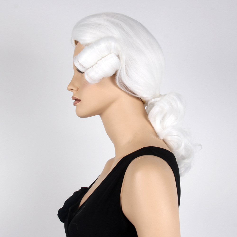白色男士法官假发套批发 律师假发厂家直销 动漫假发