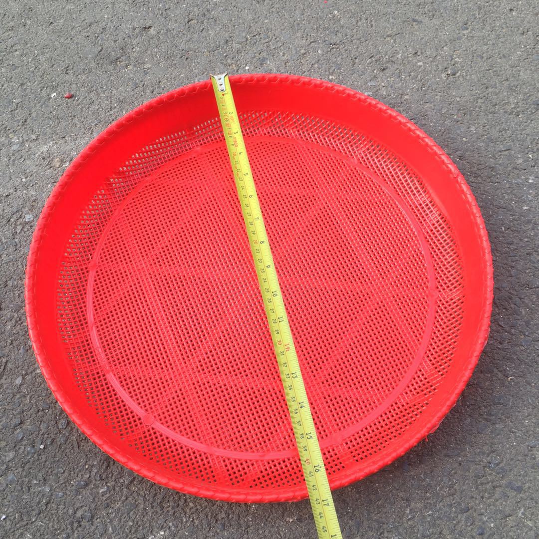 5元店菜籽筛子塑料大圆过滤筛子大红色滴水洗菜筛米多用漏眼筛