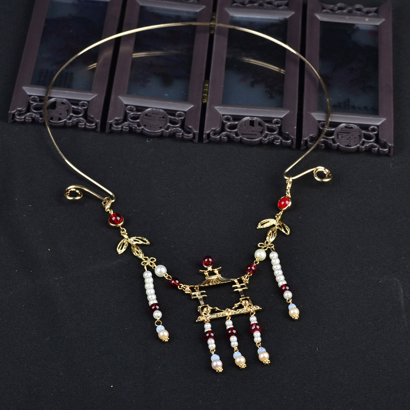 原创手工古装古风项链项圈宝塔珍珠汉服流苏配饰仙女吊坠现货批发