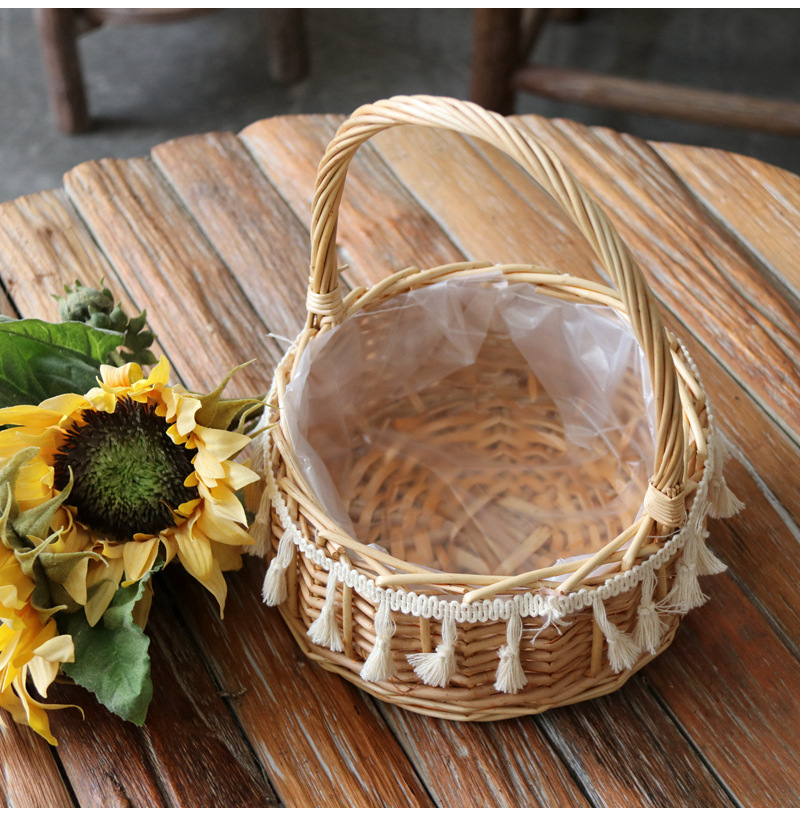 工厂直销柳编花篮手工编织多色柳条编制喜铺花盆内置防水膜