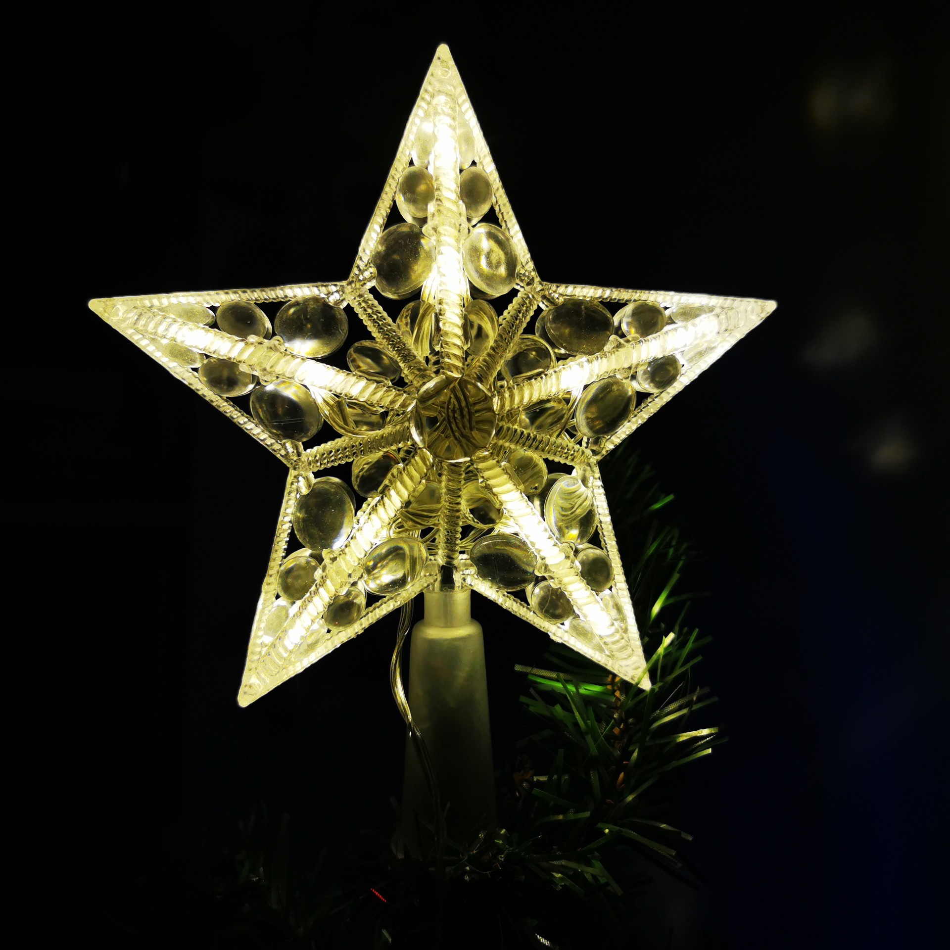 led新品圣诞树顶灯发光星星灯串水珠五角星圣诞节树顶装饰小彩灯