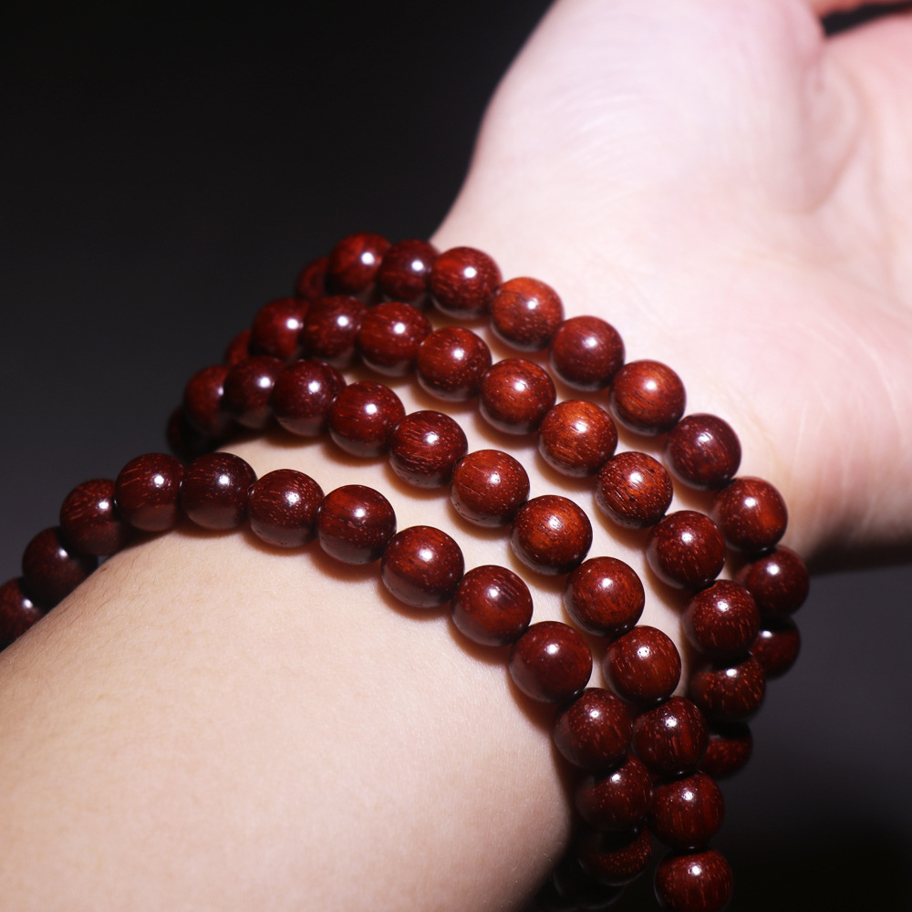 赞比亚血檀 非洲小叶紫檀佛珠手串 老料高油密顺纹 108手链男女款