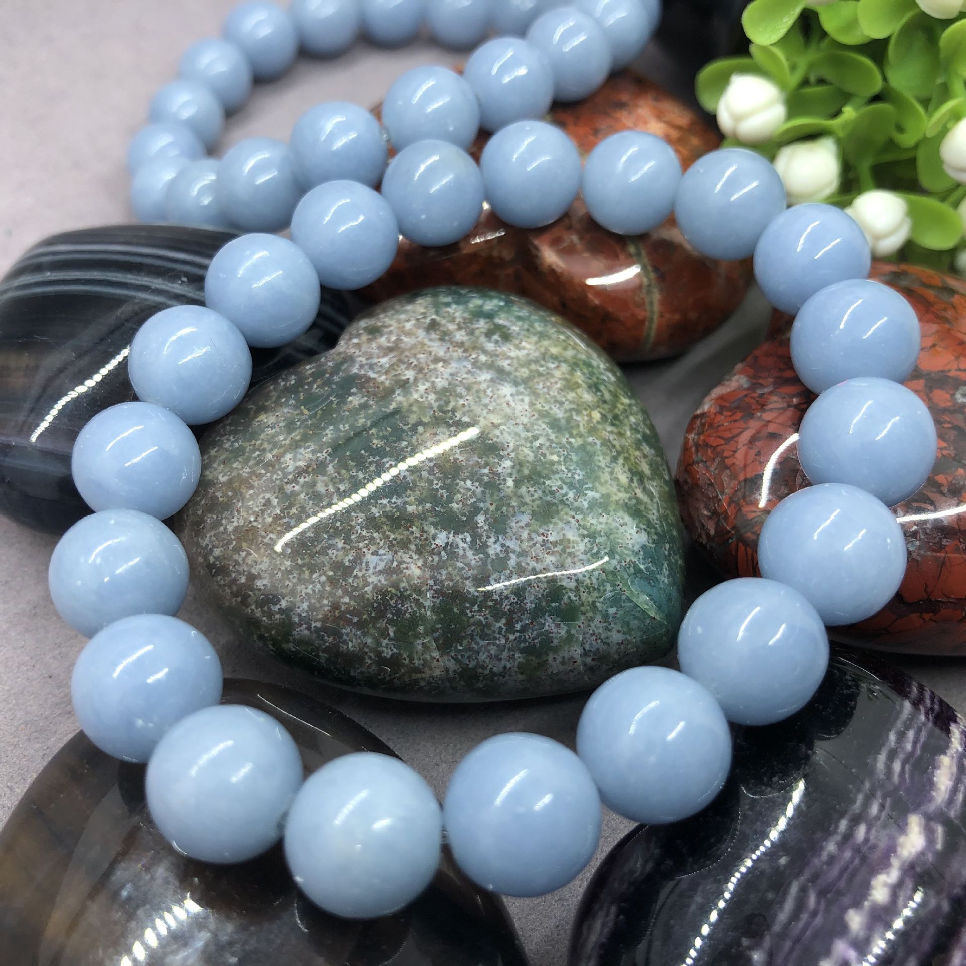 5a纯天然蓝色天使石圆珠手链批发 angelite手链转运辟邪厂家直销