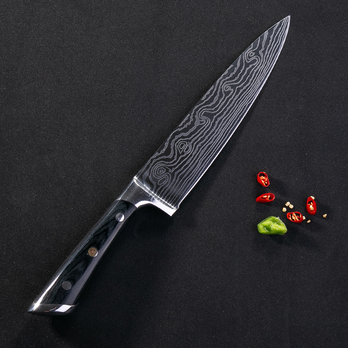 出口热销g10厨师刀大马士花纹厨师刀锤纹菜刀西式切菜刀切片