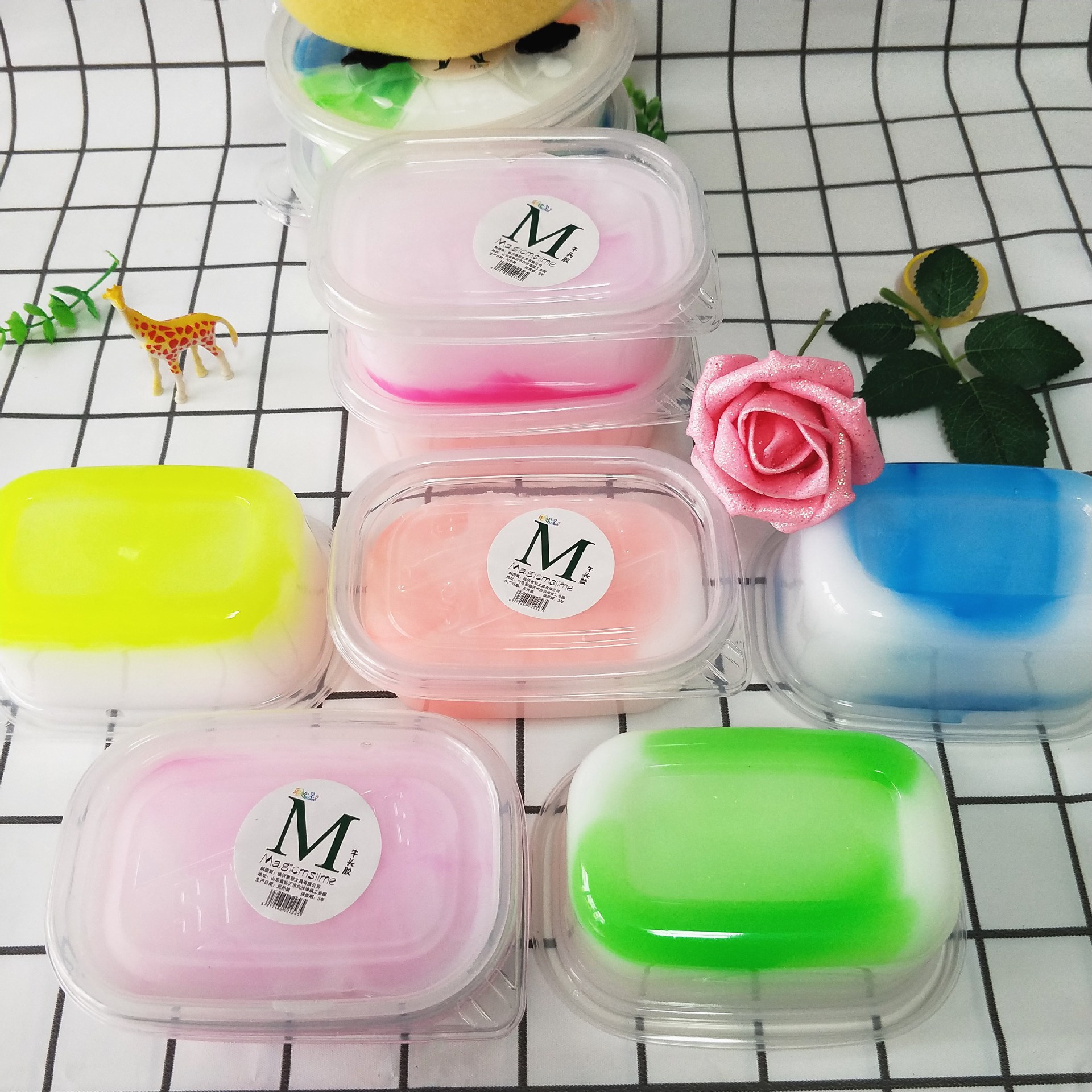 双层m起泡胶牛头胶网红同款儿童diy史莱姆益智减压饭盒起泡胶