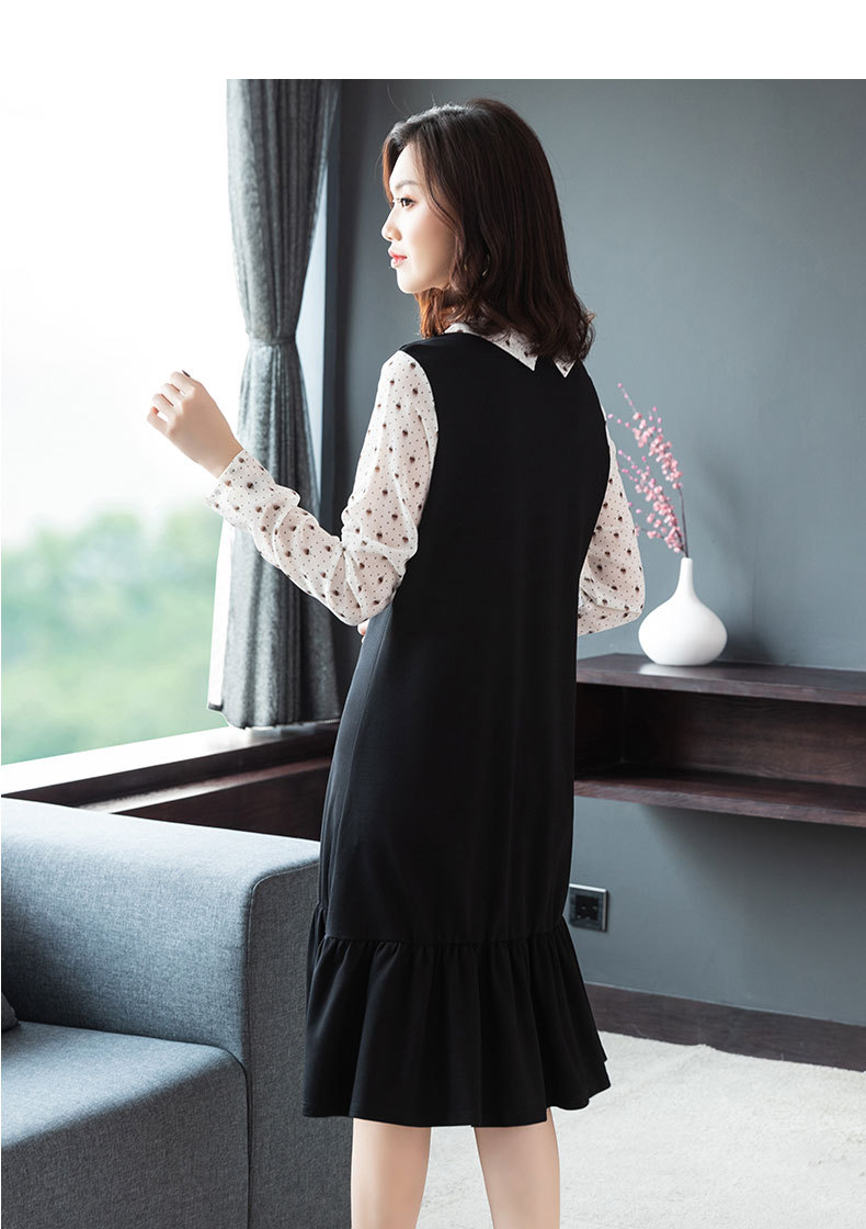 96707秋季新款撞色长袖直桶宽松大码女装连衣裙一件代发现货供应