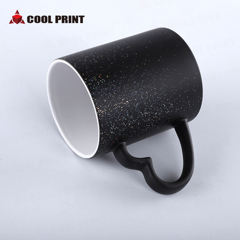 Thermal Transfer Heart Handle Starry Sky Discoloration Cup Star Ceramic Temperature Cup DIY Creative Blank Magic Cup Consumables Batch