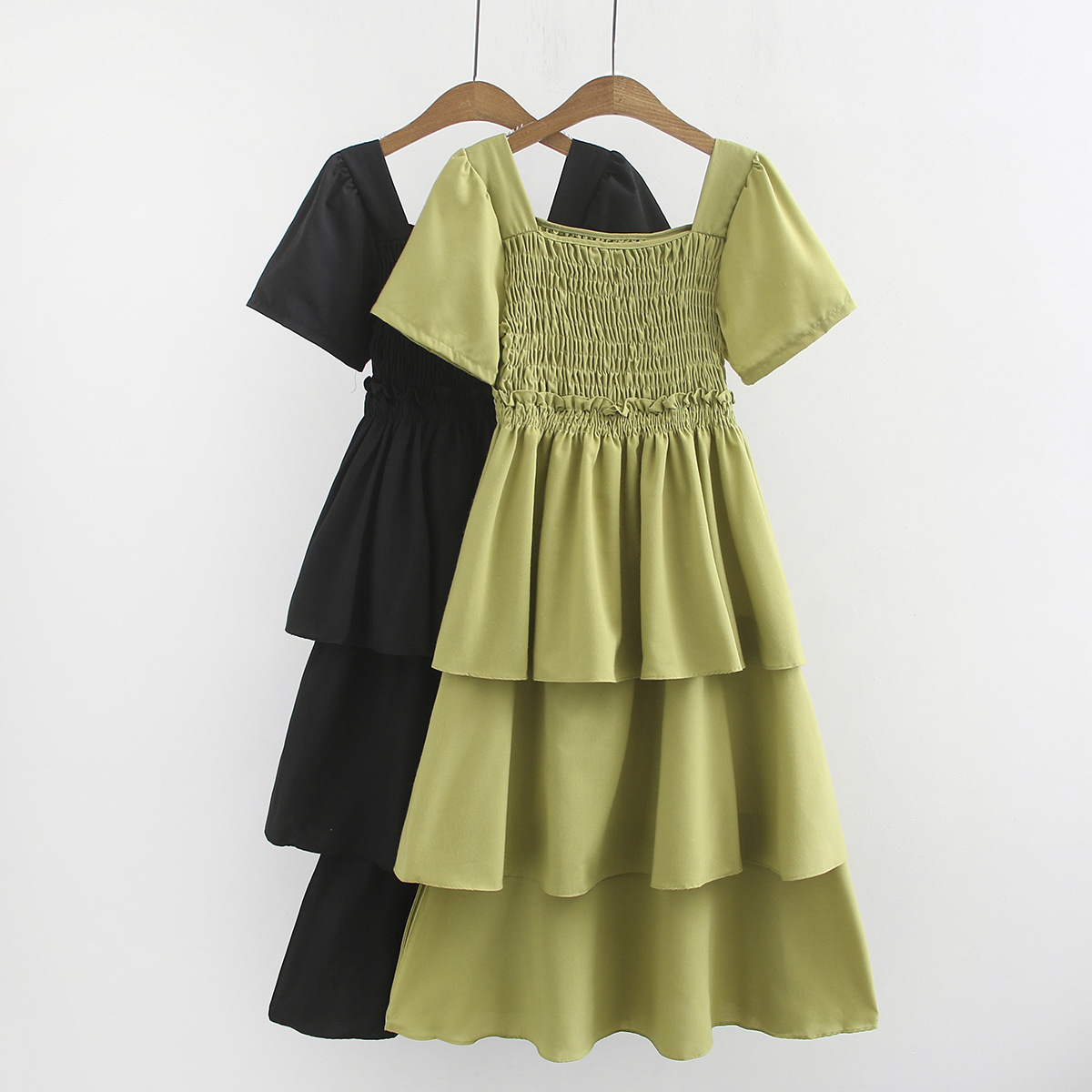 大码女装韩版松紧弹力显瘦长款蛋糕裙胖mm百搭洋气连衣裙ox090