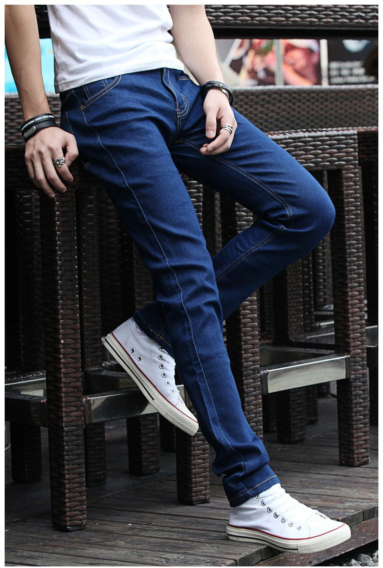 夏季潮牌男士牛仔裤韩版修身小脚休闲裤帅气潮流春秋男裤一件代发