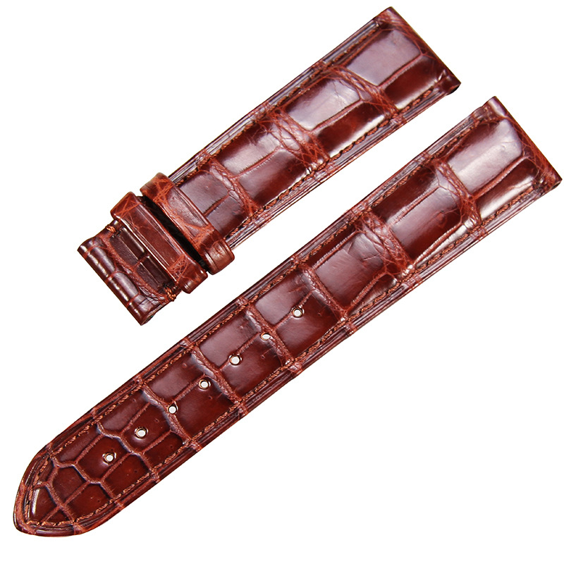 新款定制鳄鱼皮手表带 竹节纹耐磨手工缝制真皮带现货