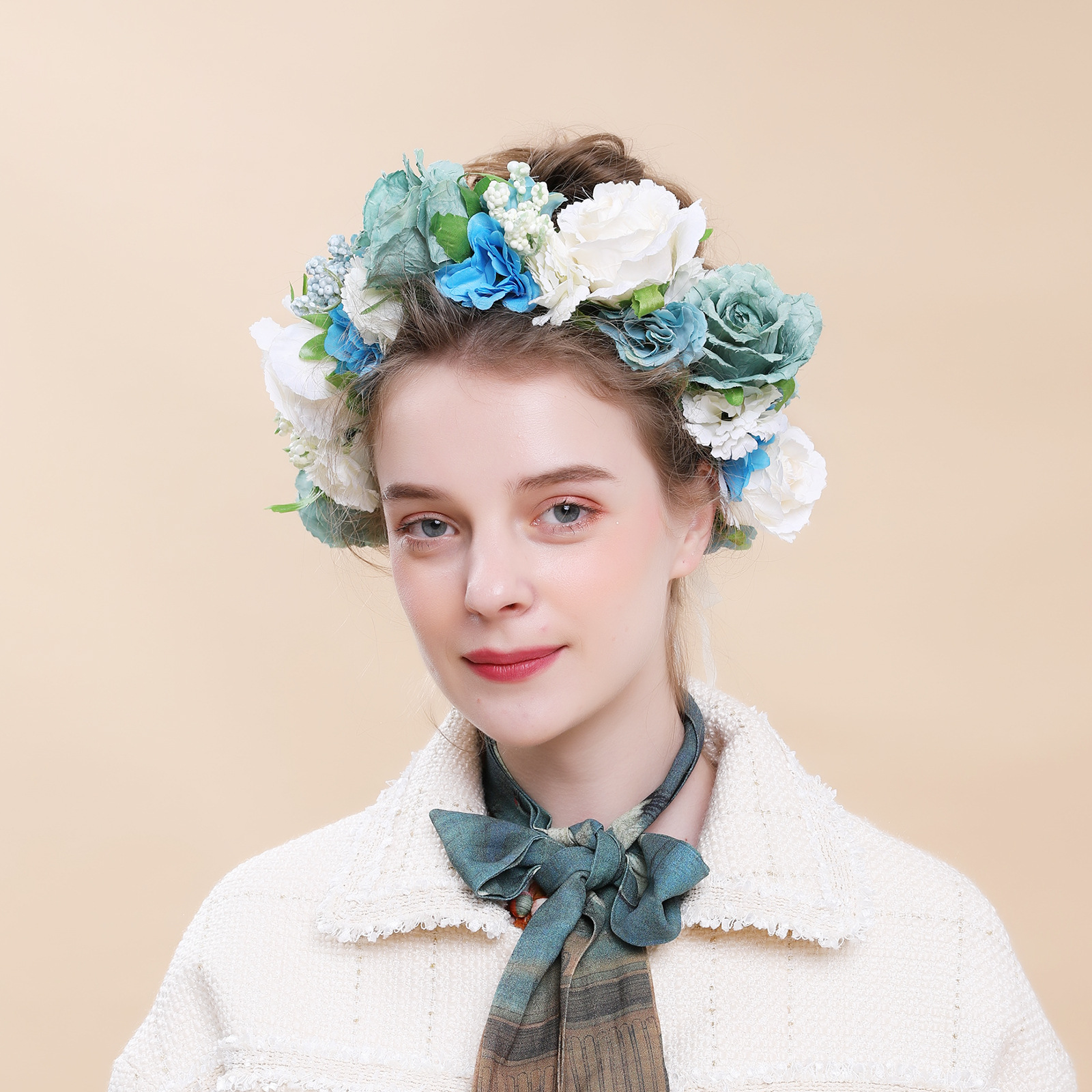 跨境专供 布艺大玫瑰花环头饰欧美女士头花饰品旅游婚纱配饰头环