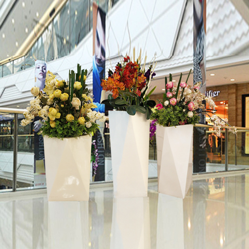 玻璃钢花盆商场创意菱形艺术花瓶摆件酒店大堂落地仿真花装饰花器