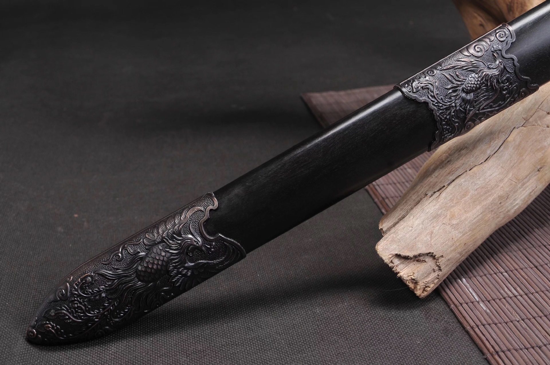 龙泉刀剑 紫曜战剑-28寸花纹钢乌木紫黑曜石 晨练未开刃