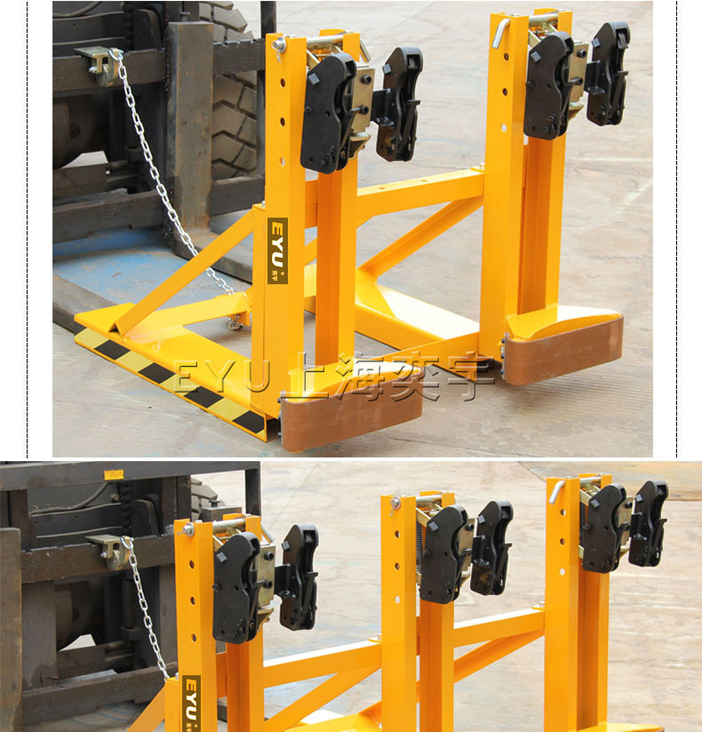 dg1500c叉车装卸铁塑料化料桶工具卸桶器重型三桶绷带式油桶夹具