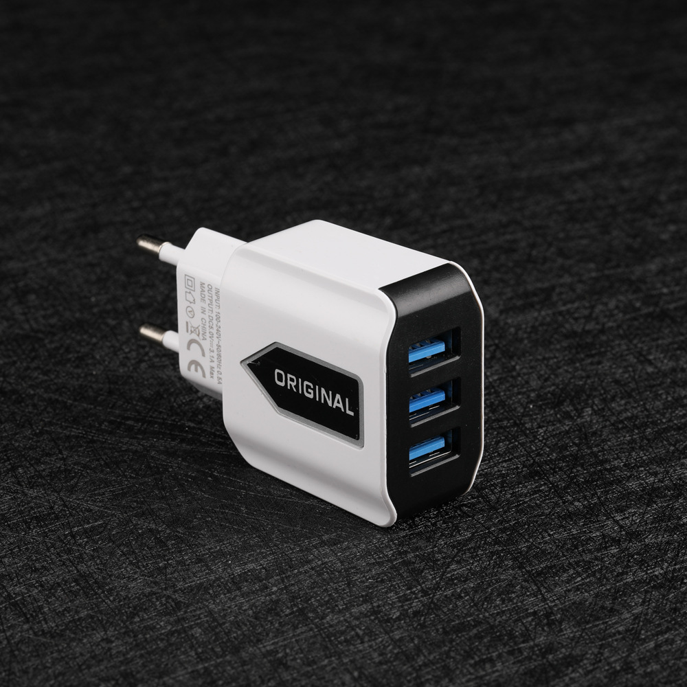 5v1a欧规充电器 led发光手机3usb充电头 ce认证智能多口usb充电器