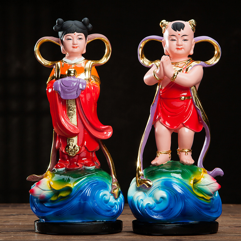 金童玉女佛像童男童女摆件善财童子龙女寺庙树脂居家供奉客厅佛堂