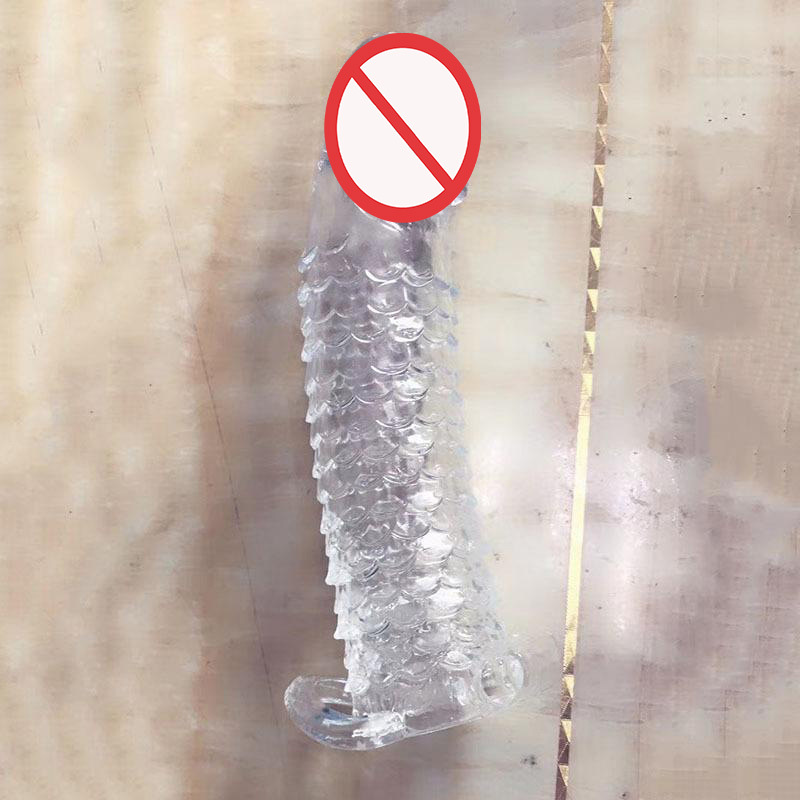 爆款阳具水晶阴茎套延时持久加长加粗 情趣男用透明狼牙套性用品