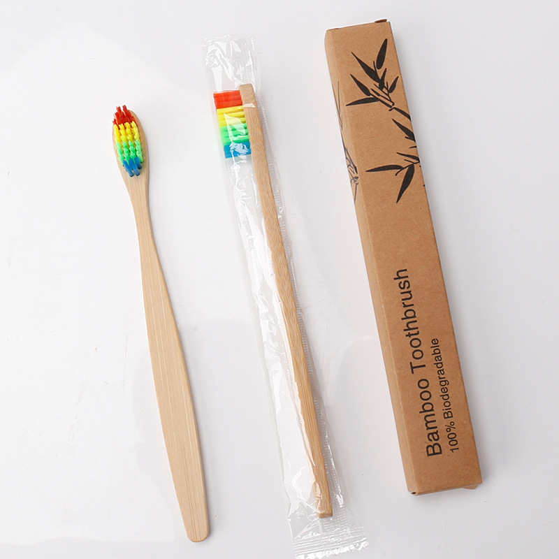 Foreign Trade Cross-Border Disposable Bamboo Toothbrush Hotel Homestay Bamboo Toothbrush Bamboo Charcoal Soft Hair Kraft Box Factory in Stock