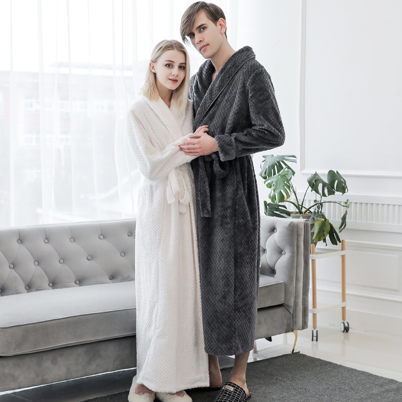 Autumn and Winter Thicken and Lengthen Couple Flannel Nightgown Men's and Women's Bathrobe plus and Extra Size Coral Velvet Pajamas Babe Cashmere