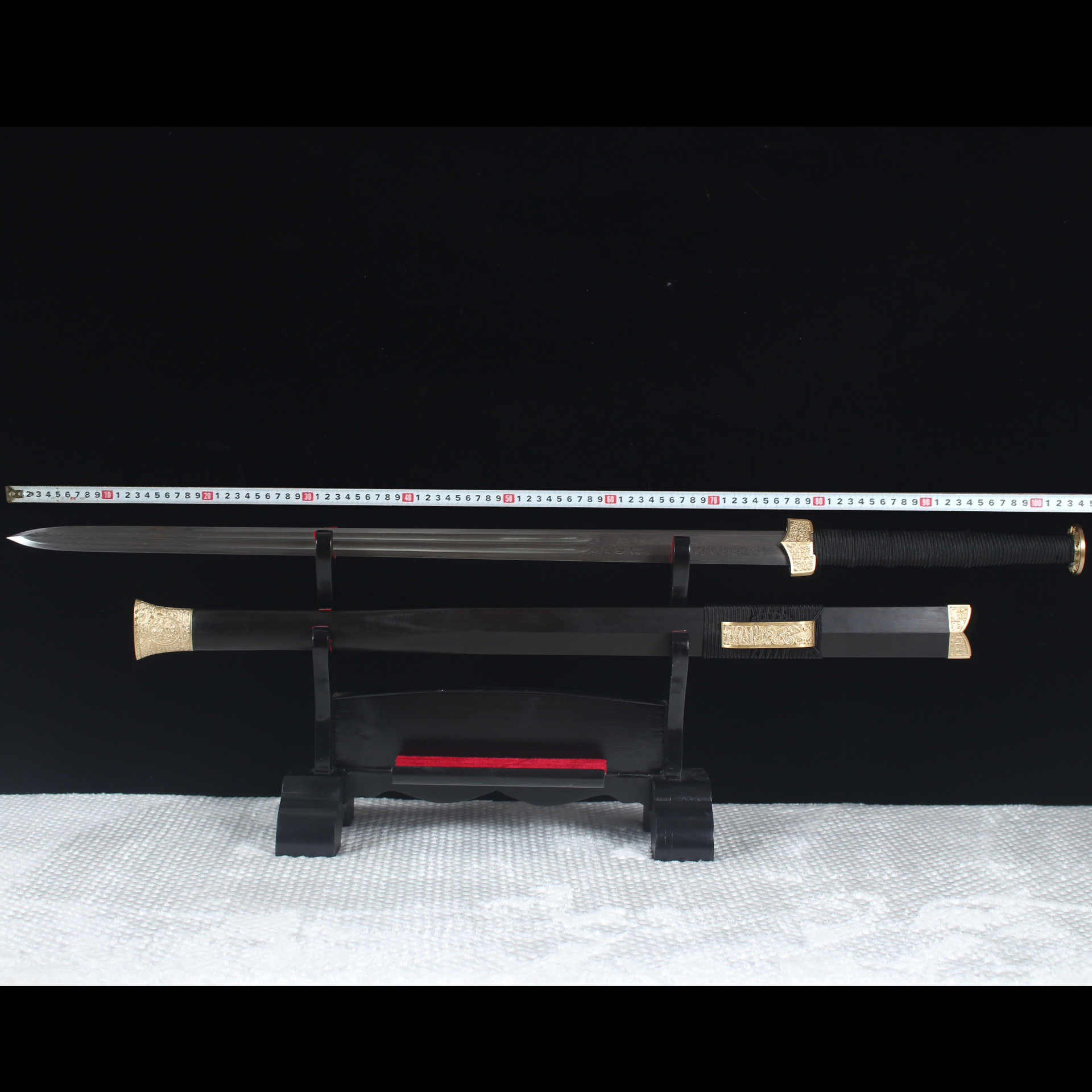 龙泉刀剑纯铜装乌木八面花纹钢标准制式八面汉剑批发未开刃