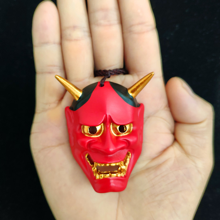 新款中国风挂坠般若面具笑脸项链吊坠特色鬼首挂饰红白黑影视道具