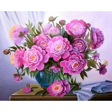 MF142DIY数字油画自然风景花卉挂画粉紫大牡丹纯手绘客厅
