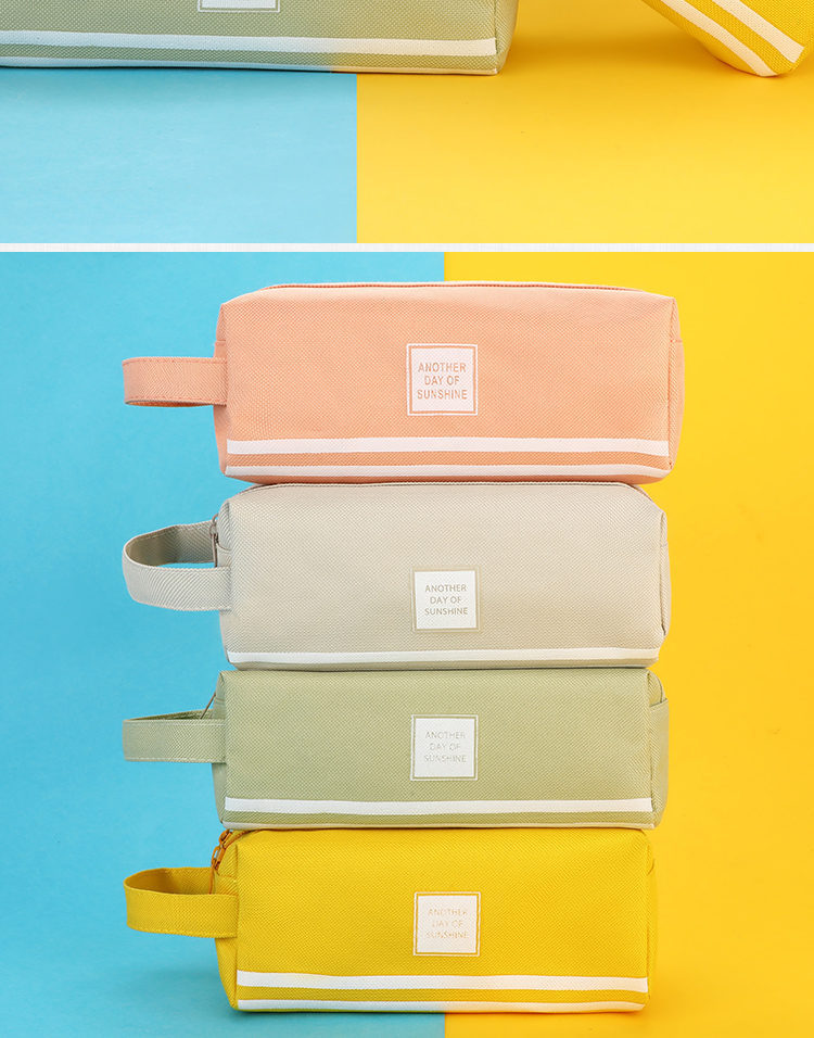 创意方形双层帆布笔袋简约大容量文具袋铅笔盒学生文具批发05089