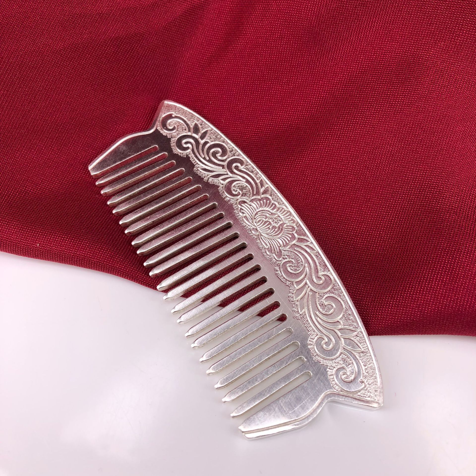 牡丹花纯手工雪花银头梳s999足银孔雀莲花发梳子送礼送妈妈银梳