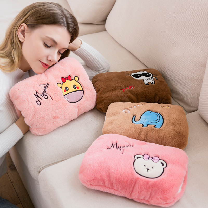 新款兔毛充电热水袋毛绒双插卡通电暖宝可爱暖水袋水电分离暖手宝