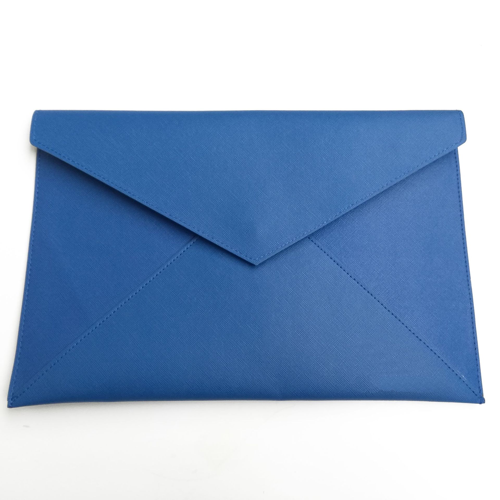 定制蓝色皮革a4文件袋 皮革车缝办公资料文件袋定做logo