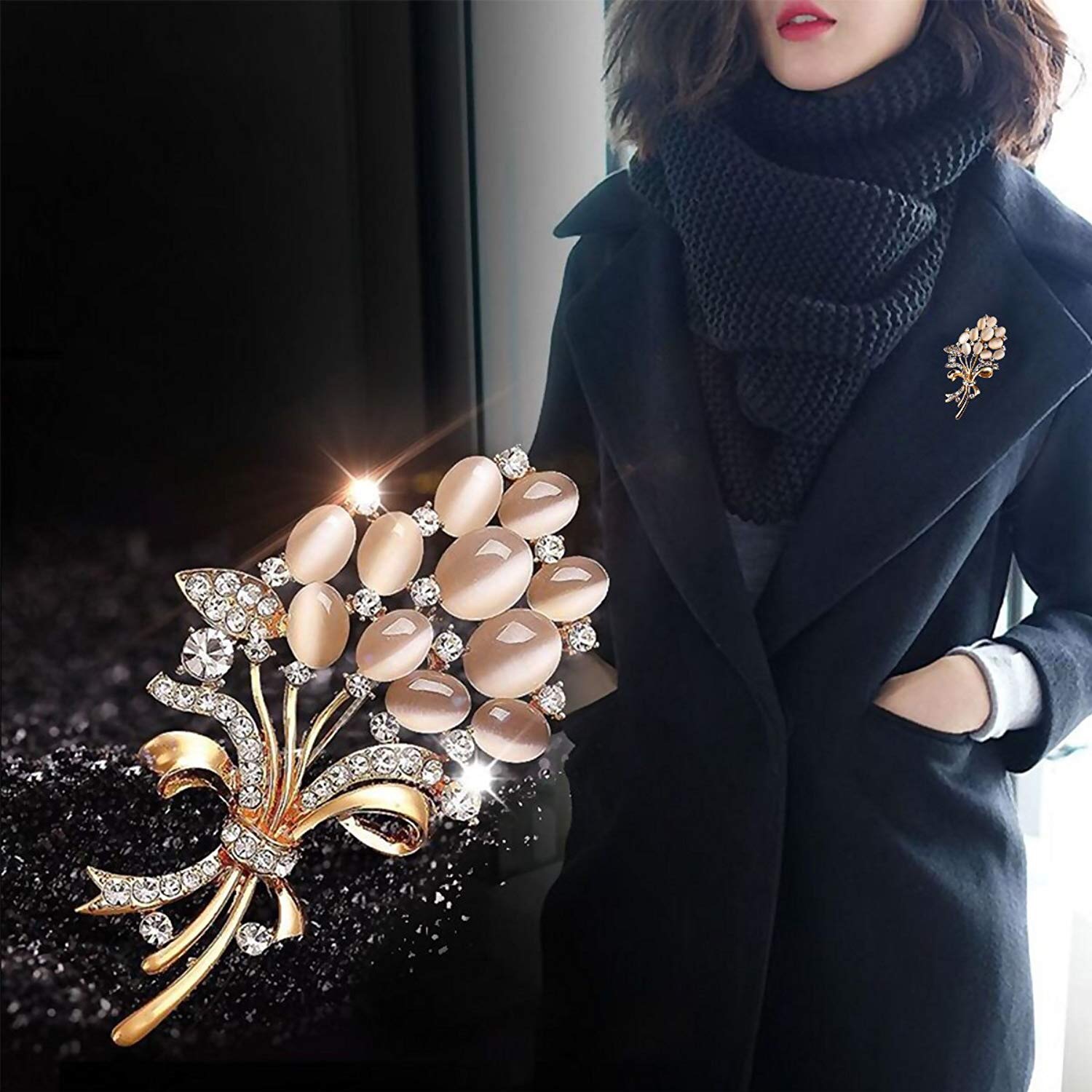 时尚韩版猫眼石水钻花束花朵胸针胸花女毛衣开衫别针配饰