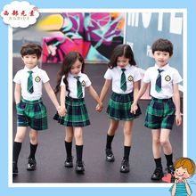 2020夏季新款韩版英伦幼儿园园服儿童衬衫格子制服棉套装学生班服
